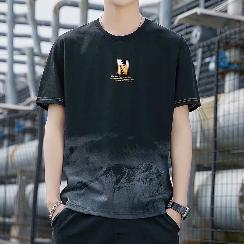 Men's Short sleeved T-shirt 2025 Summer New Korean Edition Loose Ins Trendy Brand Trendy Ice Half sleeved Top Men's Supply