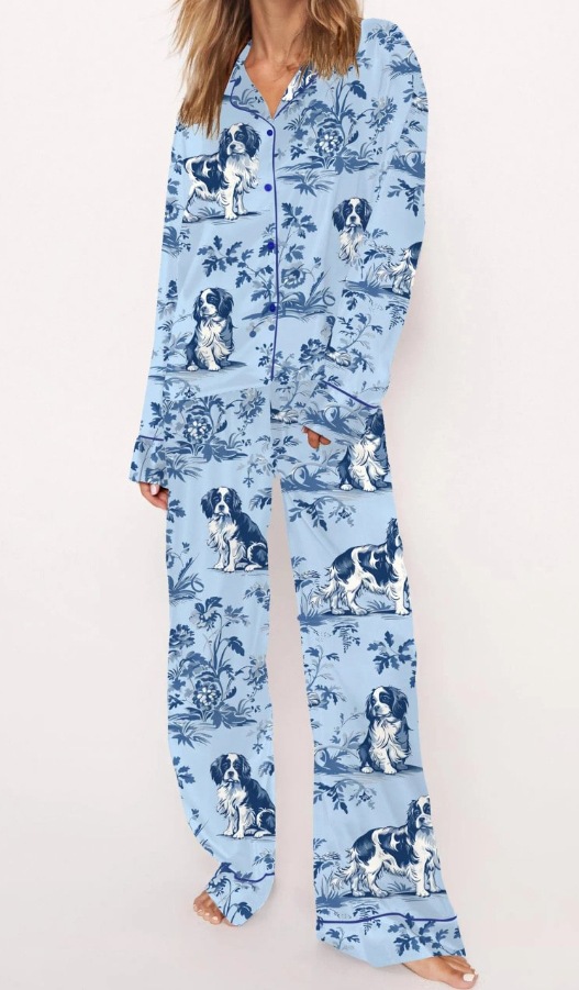 2025 Amazon standalone long sleeved casual sleepwear set with printed fashion buttons for adult casual home wear 2025 Amazon standalone long sleeved casual sleepwear set with printed fashion buttons for adult casual home wear