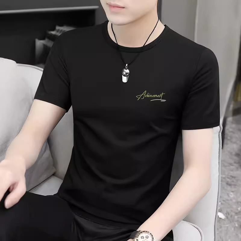 Summer Short sleeved Ice Silk T-shirt for Men 2024 New Loose Trendy Brand Half Sleeve Clothes for Men