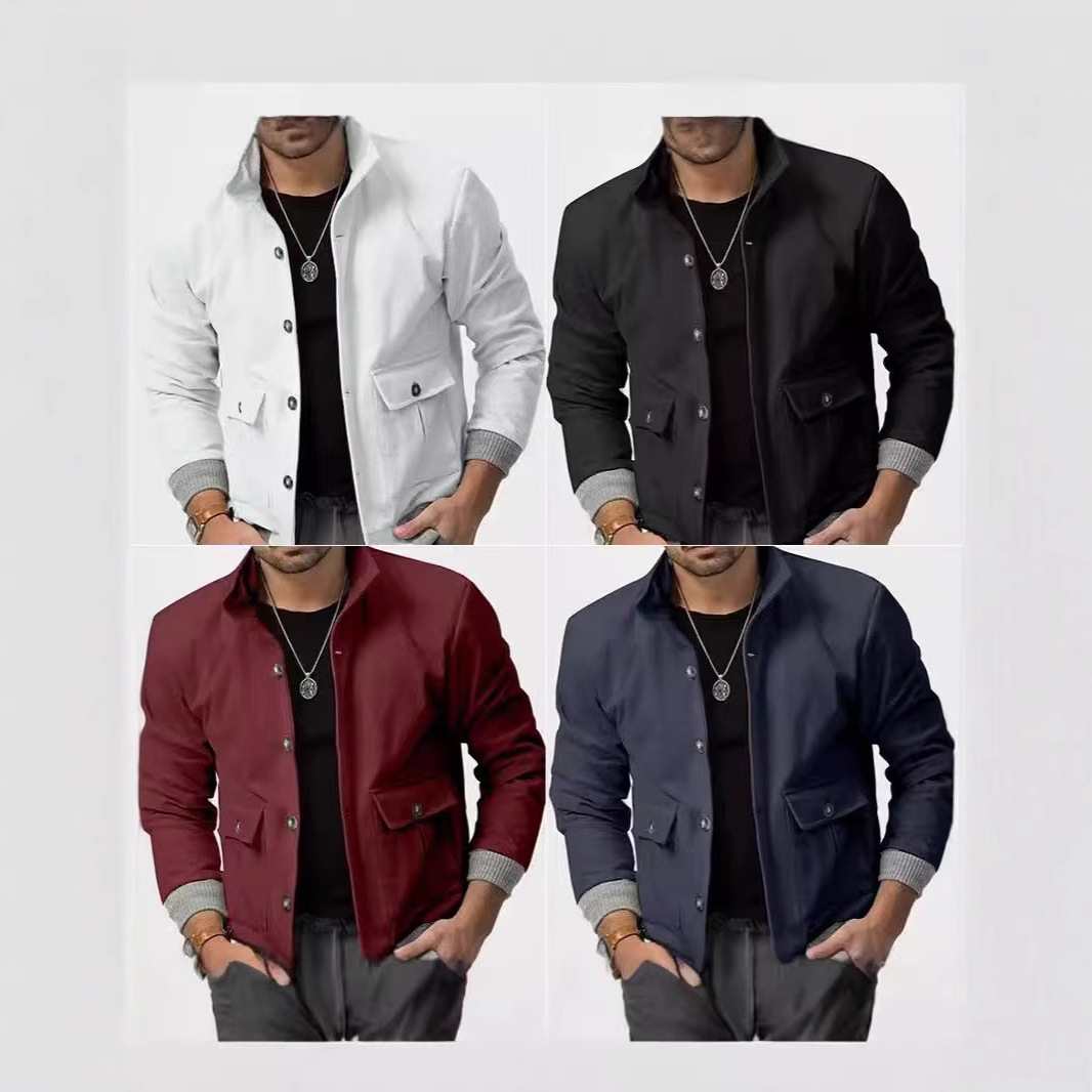 Cross border 2024 men's autumn and winter men's casual sports long sleeved jacket stand collar workwear men's jacket thickened and warm