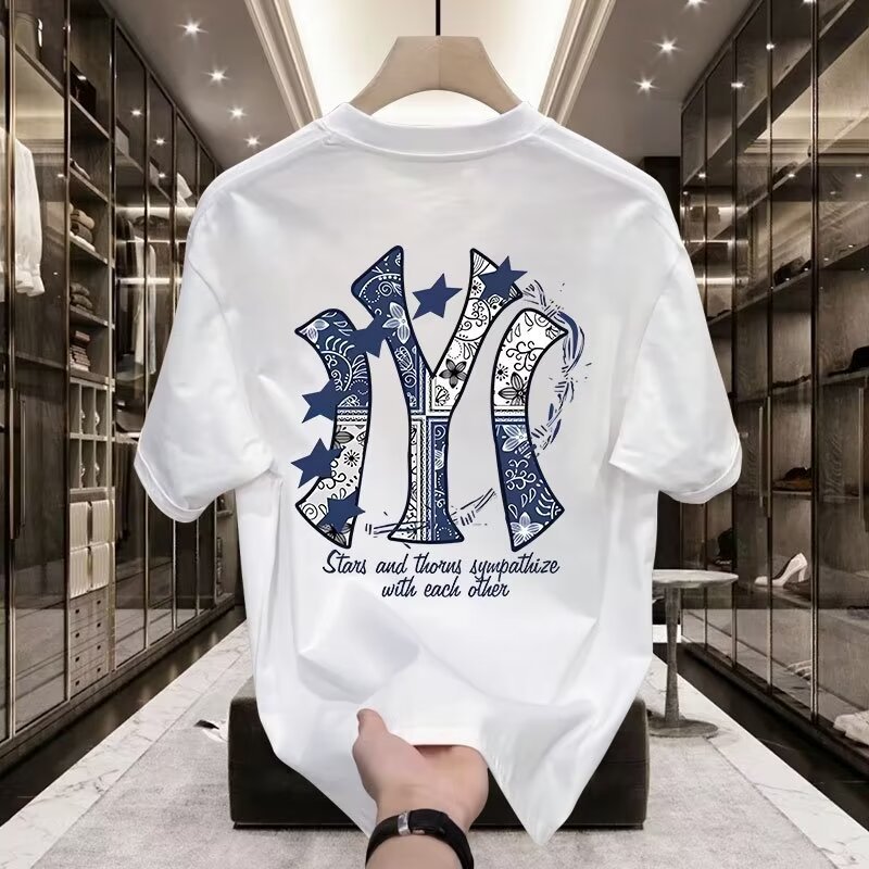 Trendy Short sleeved T-shirt for Men 2024 Summer New Cross border Handsome Loose Casual Printed Ins Half Sleeve Versatile Top