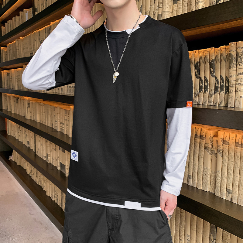 Spring and Autumn men's long sleeved t-shirt trend ins loose top clothing 2022 new short sleeved men's summer base shirt Spring and Autumn men's long sleeved t-shirt trend ins loose top clothing 2022 new short sleeved men's summer base shirt