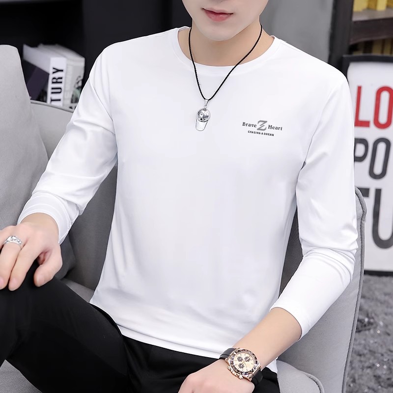 Autumn men's long sleeved T-shirt, round neck slim fit T-shirt, fashionable and versatile casual base shirt, inner autumn T-shirt