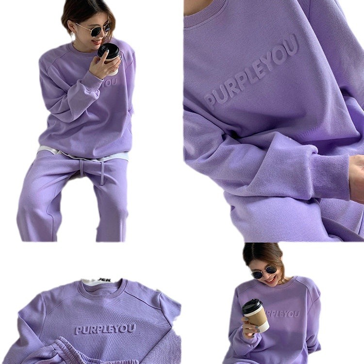 Women's autumn and winter new fashionable loose hoodie and pants two-piece set with added velvet and thickened sports and leisure suit Women's autumn and winter new fashionable loose hoodie and pants two-piece set with added velvet and thickened sports and leisure suit