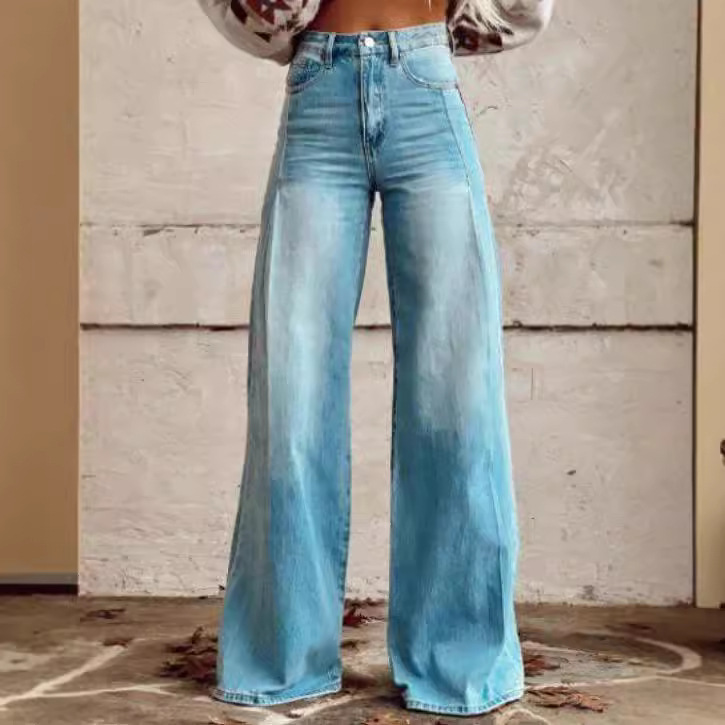 Autumn new gradient wide leg men's and women's sports pants, fashionable imitation denim 3D printed cross-border popular casual pants