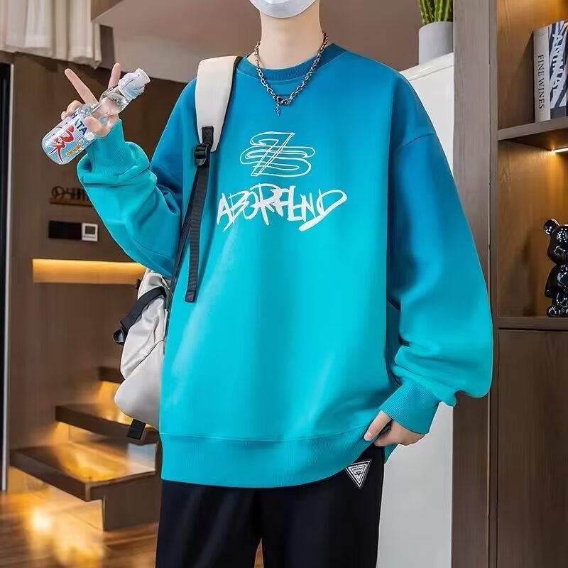 2025 Spring and Autumn hoodie set, men's round neck long sleeved, youth gradient color, cotton, junior high school students, big children's men's clothing 2025 Spring and Autumn hoodie set, men's round neck long sleeved, youth gradient color, cotton, junior high school students, big children's men's clothing