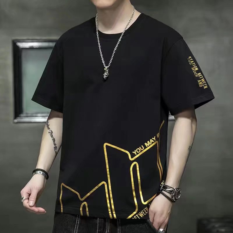 T-shirt short sleeved men's summer Korean version plus fat plus plus size fat loose trendy half sleeved shirt with pure cotton base