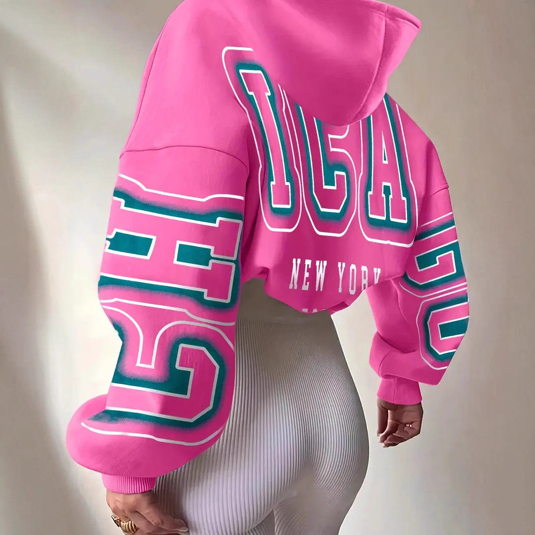 2025 Amazon autumn and winter new women's hooded 3D digital printed sweatshirt American versatile casual sweatshirt