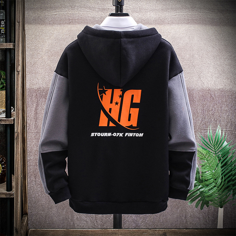 Hooded sweatshirt men's trendy brand autumn and winter loose round neck top clothes trendy casual vacation two-piece velvet sweatshirt men Hooded sweatshirt men's trendy brand autumn and winter loose round neck top clothes trendy casual vacation two-piece velvet sweatshirt men