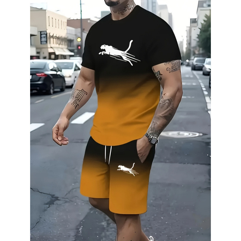 2025 Cross border Hot selling Set Fashion Short sleeved T-shirt Pants Loose Men's 3D Digital Printed Running Two piece Set 2025 Cross border Hot selling Set Fashion Short sleeved T-shirt Pants Loose Men's 3D Digital Printed Running Two piece Set