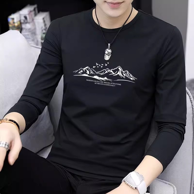 Autumn long sleeved T-shirt men's new round neck base shirt milk silk versatile trendy flow dry sports slim fit top men