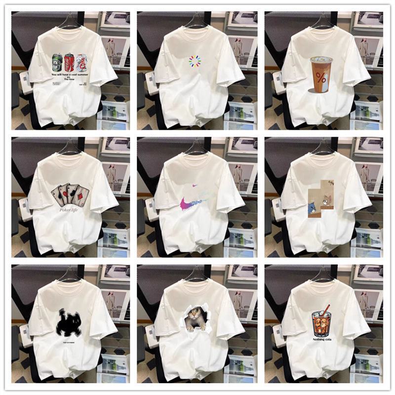 Trendy brand internet celebrity cross-border T-shirt 2025 new men's loose plus round neck printed sports base top T