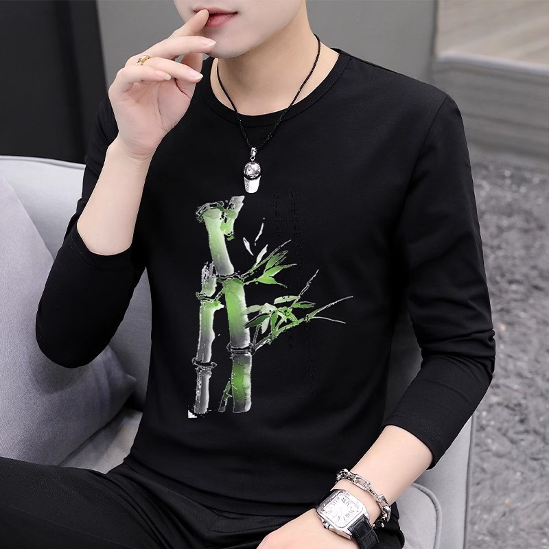 Autumn men's new fashionable long sleeved T-shirt, men's youth slim fit trendy brand versatile sports base shirt, men's clothing