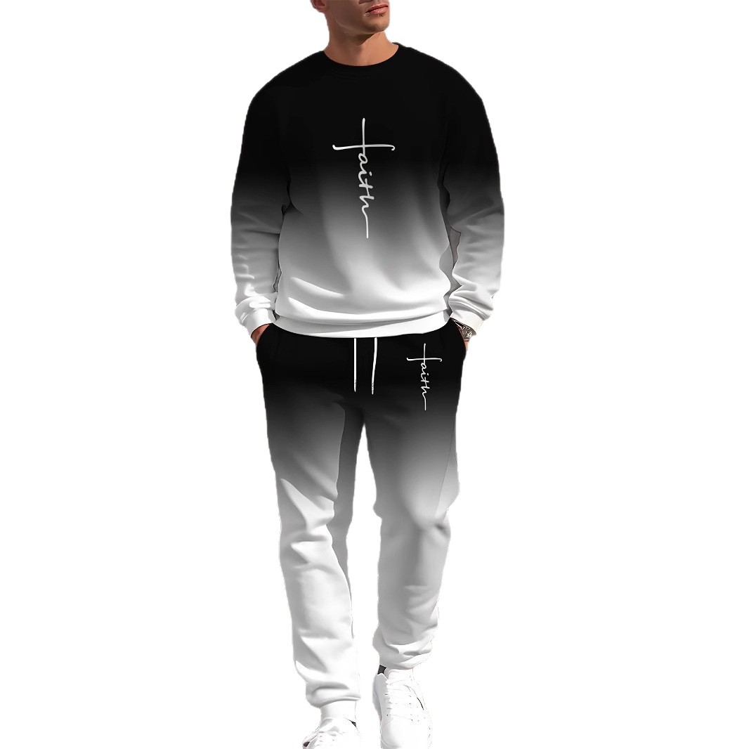 Cross border fashion 3D printed sports and leisure hoodie pants for men in autumn, round neck, simple letter printed Zhejiang style suit Cross border fashion 3D printed sports and leisure hoodie pants for men in autumn, round neck, simple letter printed Zhejiang style suit