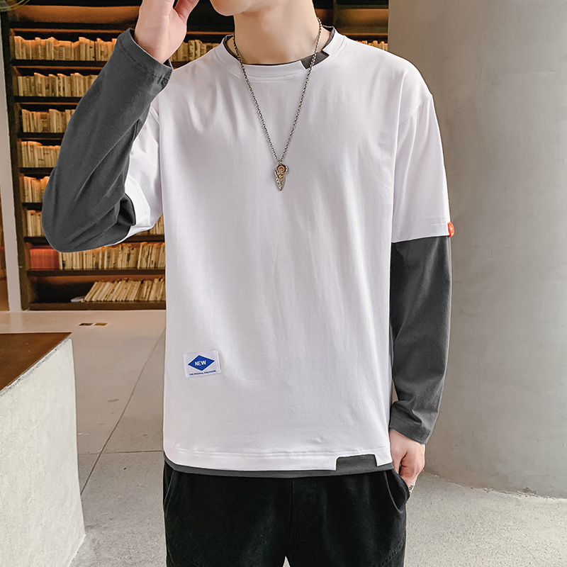 Spring and Autumn men's long sleeved t-shirt trend ins loose top clothing 2022 new short sleeved men's summer base shirt Spring and Autumn men's long sleeved t-shirt trend ins loose top clothing 2022 new short sleeved men's summer base shirt