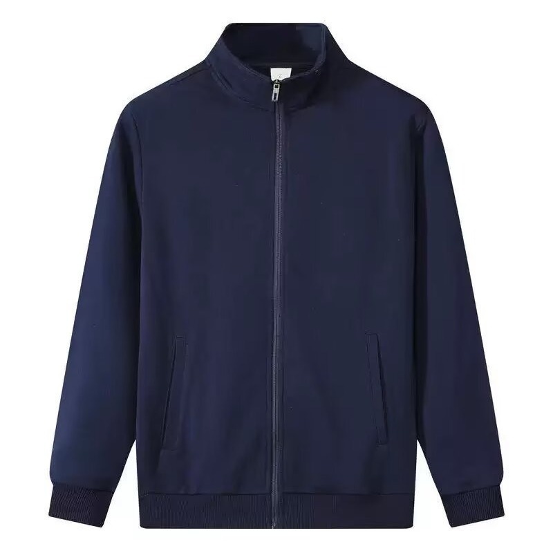 Autumn high-end trendy sports and leisure men's cardigan sweatshirt loose plus size Japanese retro solid color stand up collar jacket