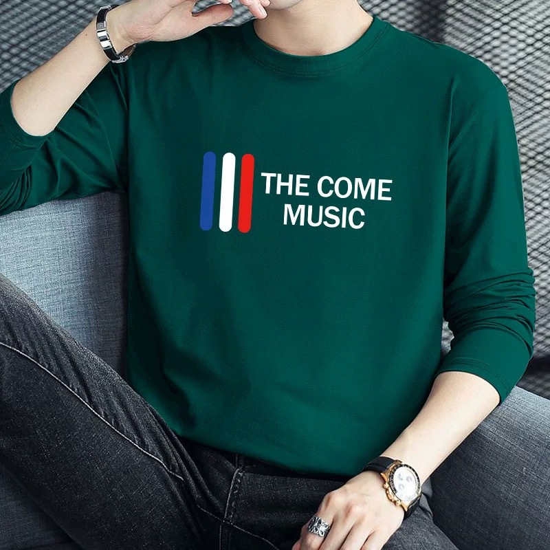 Men's China-Chic Fashion Green Long Sleeve T-shirt for men's casual wear under bottoms and outside ins Fashion clothes cross-border style