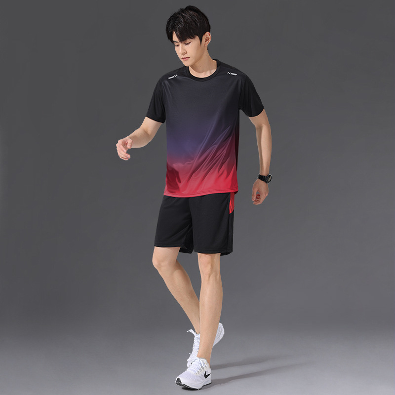 6-piece sports suit men's quick drying clothes ice silk T-shirt short sleeved shorts running summer fitness clothes badminton clothes