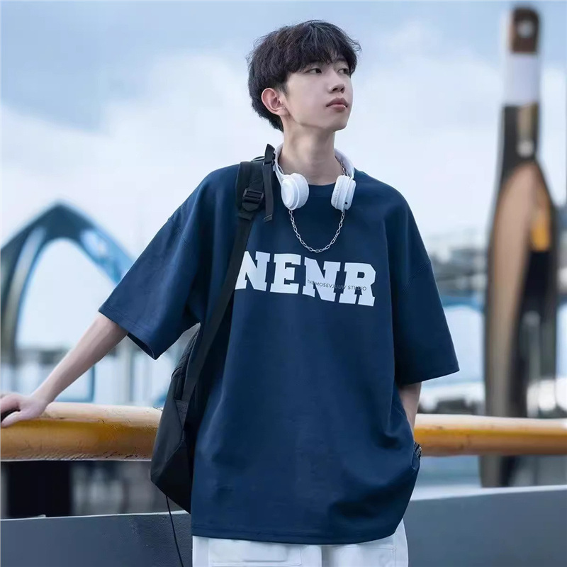 Short sleeved T-shirt men's summer 2025 new American high street trendy brand letter heavy loose half sleeved T-shirt for men