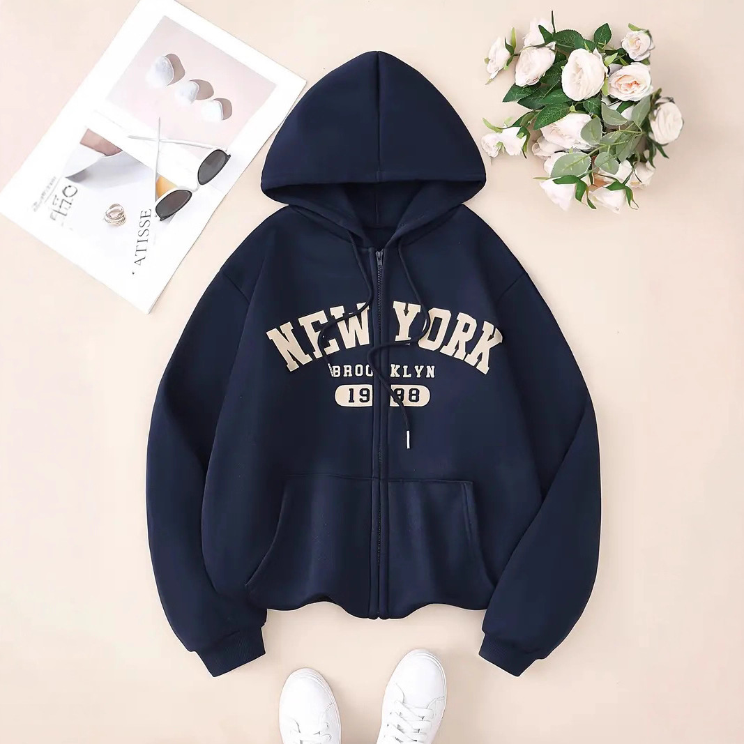2025 European and American Cross border Leisure Fashion Women's Autumn American Letter Printed Hoodie Coat