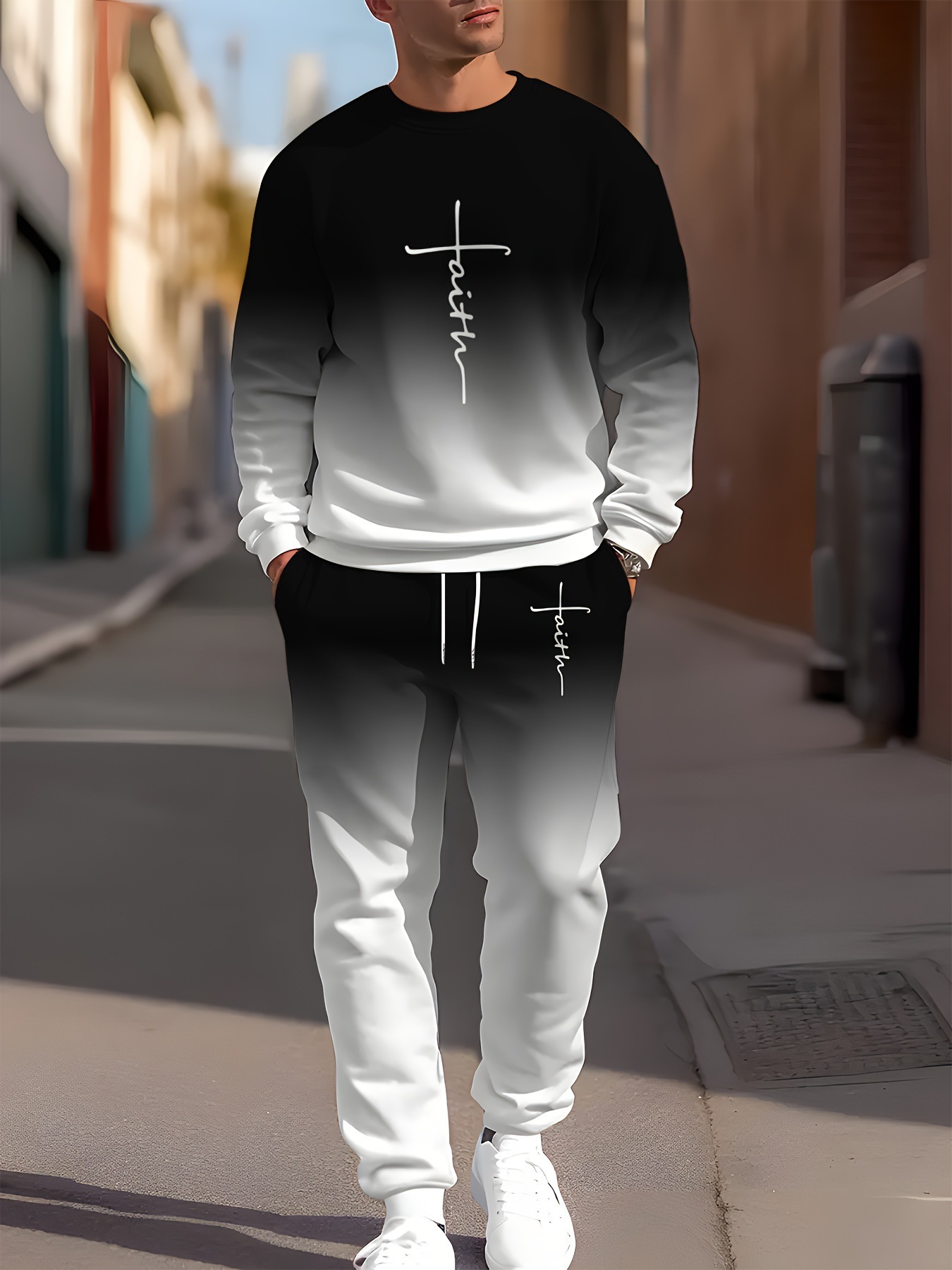 Cross border fashion 3D printed sports and leisure hoodie pants for men in autumn, round neck, simple letter printed Zhejiang style suit Cross border fashion 3D printed sports and leisure hoodie pants for men in autumn, round neck, simple letter printed Zhejiang style suit