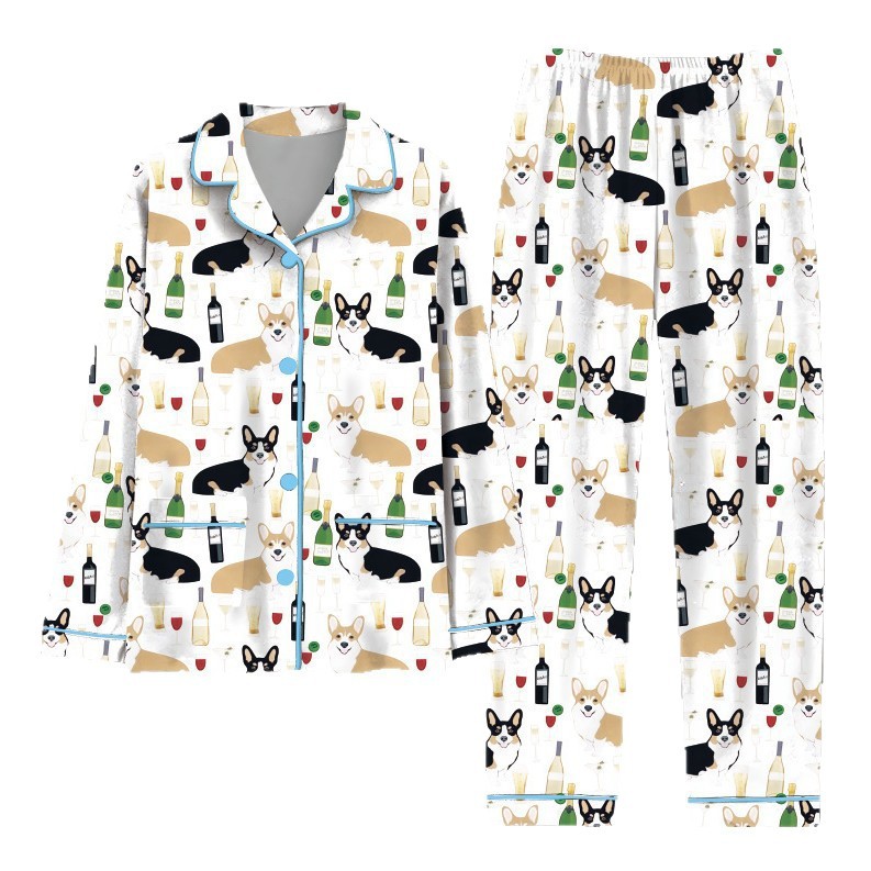 2025 Amazon standalone long sleeved casual sleepwear set with printed fashion buttons for adult casual home wear 2025 Amazon standalone long sleeved casual sleepwear set with printed fashion buttons for adult casual home wear