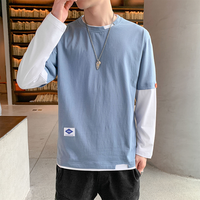Spring and Autumn men's long sleeved t-shirt trend ins loose top clothing 2022 new short sleeved men's summer base shirt Spring and Autumn men's long sleeved t-shirt trend ins loose top clothing 2022 new short sleeved men's summer base shirt