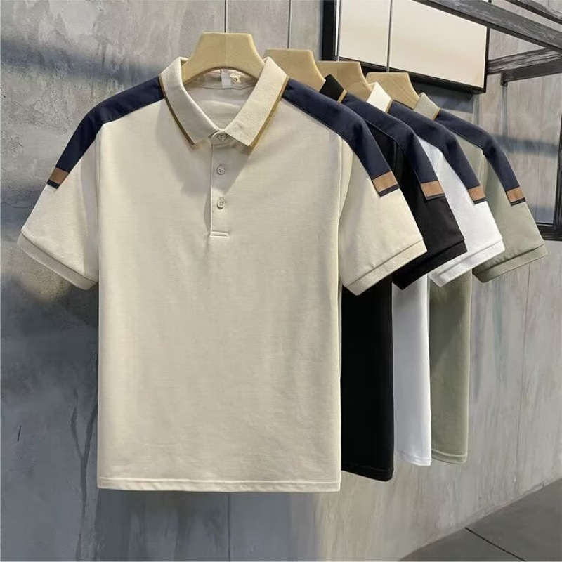 Cotton short sleeved T-shirt for men, solid color Korean version, youth men's half sleeved T-shirt, new slim fit lapel polo shirt