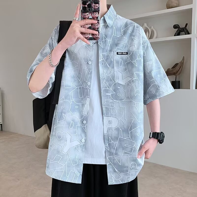 Cross border source of 2025 summer new short sleeved shirt for men, loose and thin printed men's casual short sleeved flower shirt