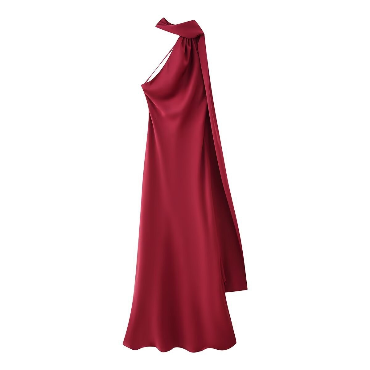 Foreign trade cross-border women's clothing wholesale 2025 new summer silk texture ribbon hanging neck jumpsuit long skirt Foreign trade cross-border women's clothing wholesale 2025 new summer silk texture ribbon hanging neck jumpsuit long skirt