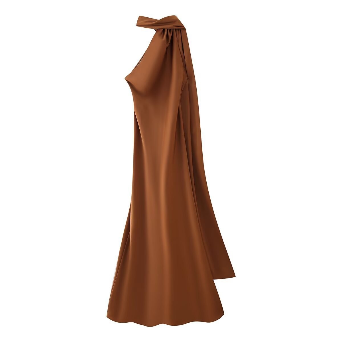 Foreign trade cross-border women's clothing wholesale 2025 new summer silk texture ribbon hanging neck jumpsuit long skirt Foreign trade cross-border women's clothing wholesale 2025 new summer silk texture ribbon hanging neck jumpsuit long skirt