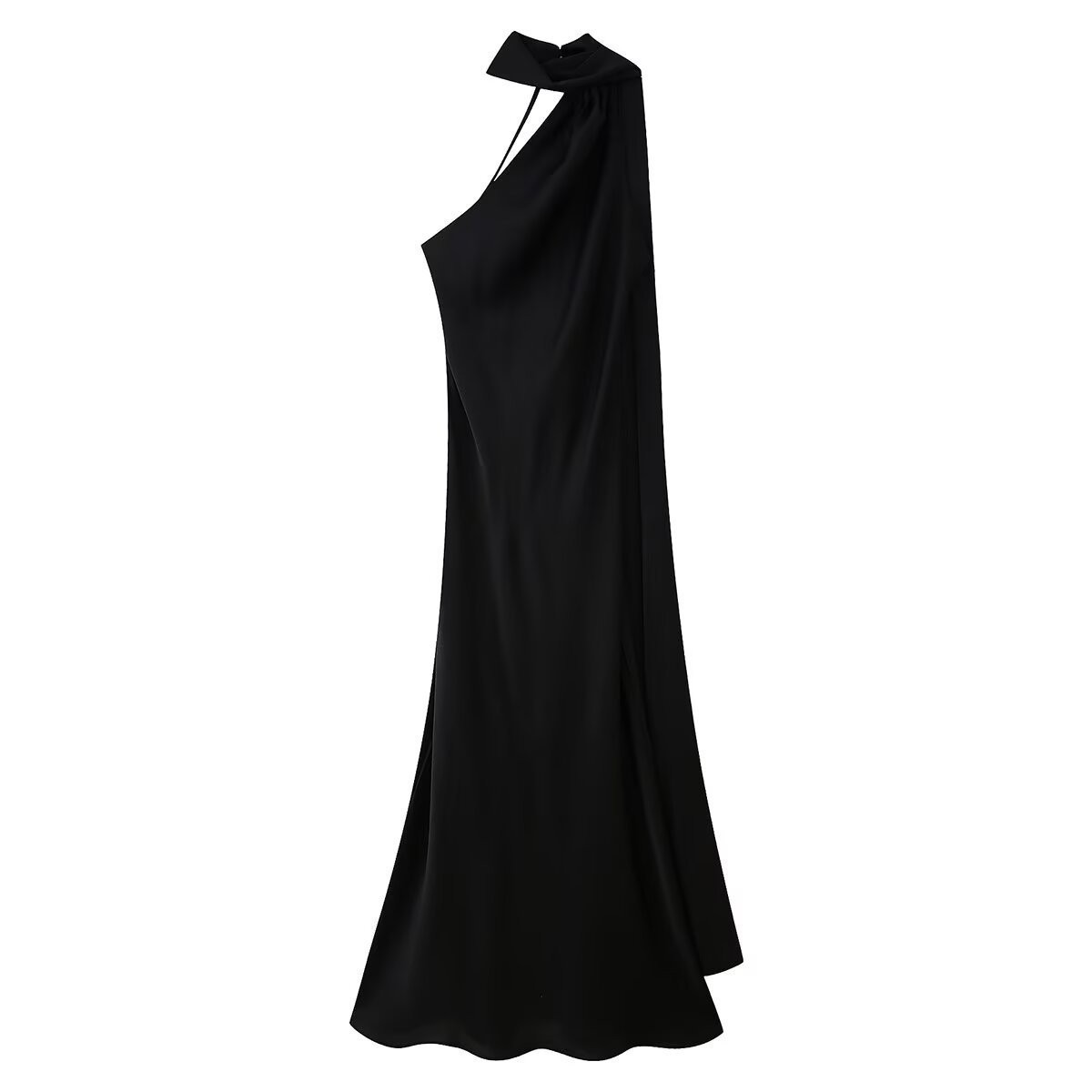 Foreign trade cross-border women's clothing wholesale 2025 new summer silk texture ribbon hanging neck jumpsuit long skirt Foreign trade cross-border women's clothing wholesale 2025 new summer silk texture ribbon hanging neck jumpsuit long skirt