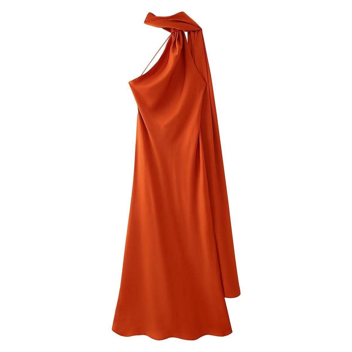 Foreign trade cross-border women's clothing wholesale 2025 new summer silk texture ribbon hanging neck jumpsuit long skirt Foreign trade cross-border women's clothing wholesale 2025 new summer silk texture ribbon hanging neck jumpsuit long skirt