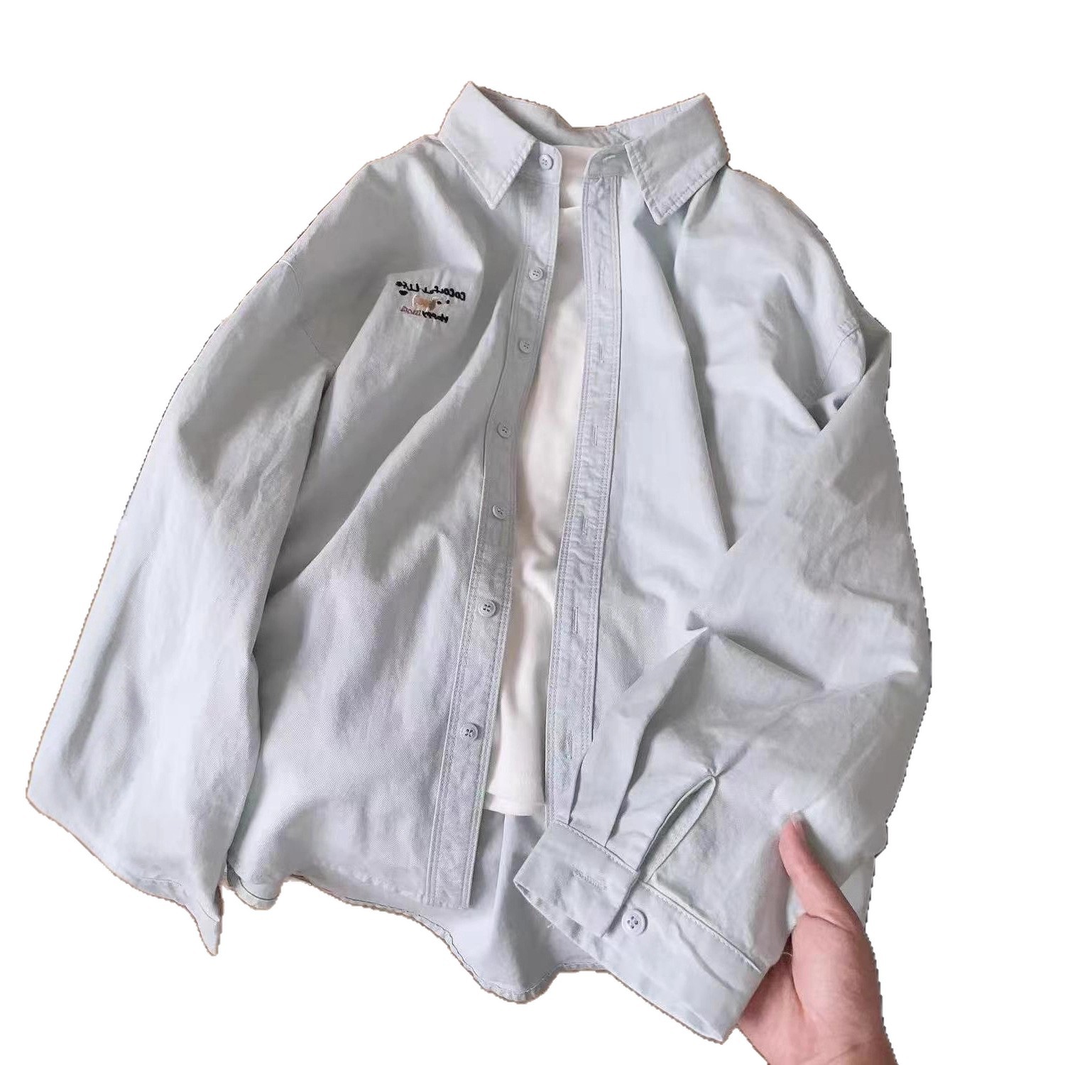 New versatile puppy embroidery pure cotton loose casual mid to long length long sleeved shirt for women's early autumn new shirt New versatile puppy embroidery pure cotton loose casual mid to long length long sleeved shirt for women's early autumn new shirt