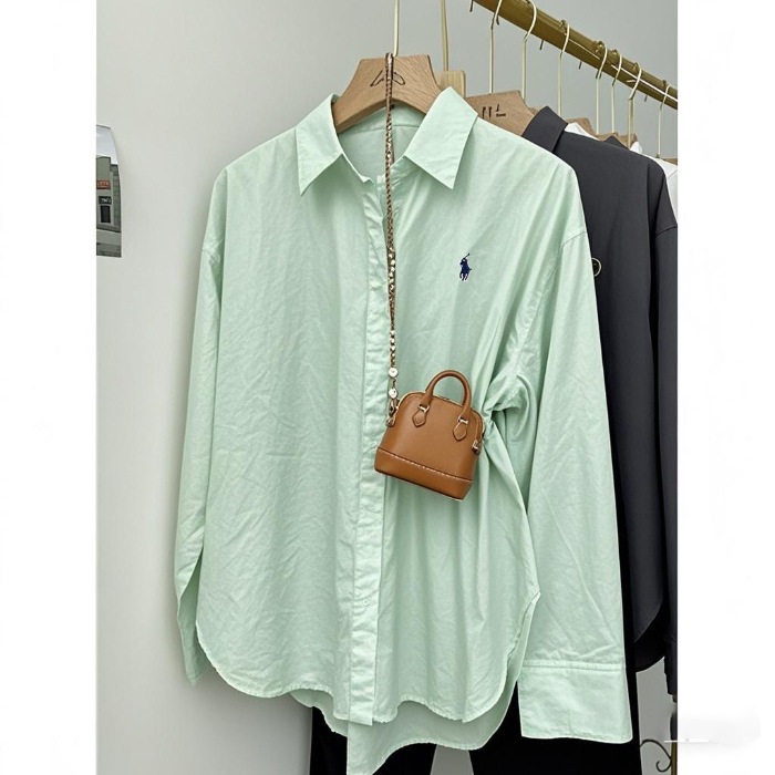 Pony embroidered shirt for women, loose Korean style, simple and high-end design, commuting shirt, fashionable and casual long sleeved top Pony embroidered shirt for women, loose Korean style, simple and high-end design, commuting shirt, fashionable and casual long sleeved top