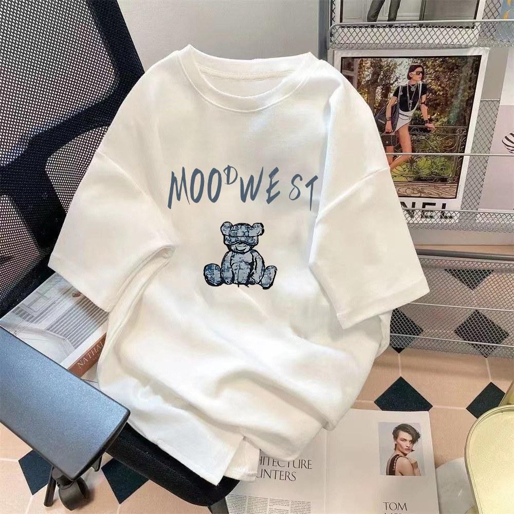 Manufacturer wholesale trend retro letter printed pattern top loose five quarter sleeve T-shirt simple versatile top Manufacturer wholesale trend retro letter printed pattern top loose five quarter sleeve T-shirt simple versatile top