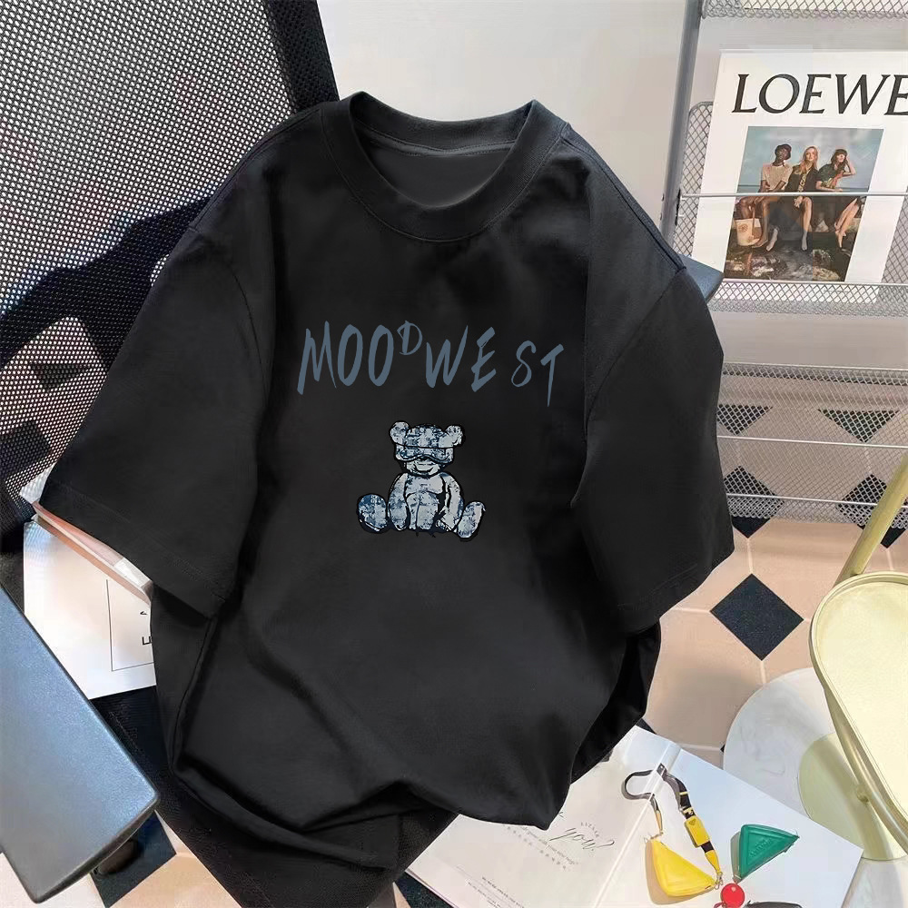 Manufacturer wholesale trend retro letter printed pattern top loose five quarter sleeve T-shirt simple versatile top Manufacturer wholesale trend retro letter printed pattern top loose five quarter sleeve T-shirt simple versatile top