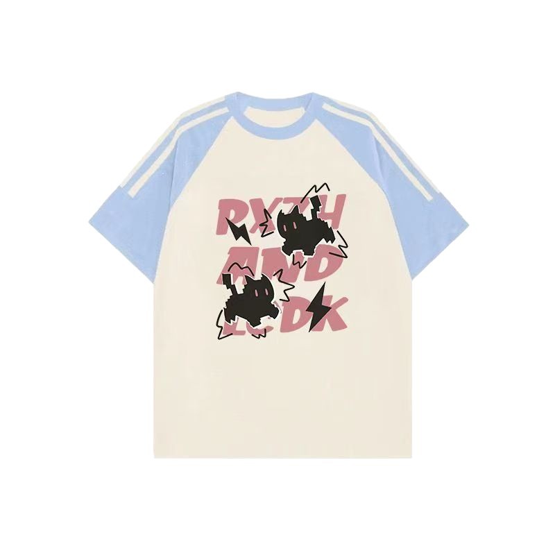 【 Cotton 230g 】 Cotton 230g raglan color blocked cow horn sleeves with three stripes and eight stripes, short sleeved T-shirt with loose fit 【 Cotton 230g 】 Cotton 230g raglan color blocked cow horn sleeves with three stripes and eight stripes, short sleeved T-shirt with loose fit