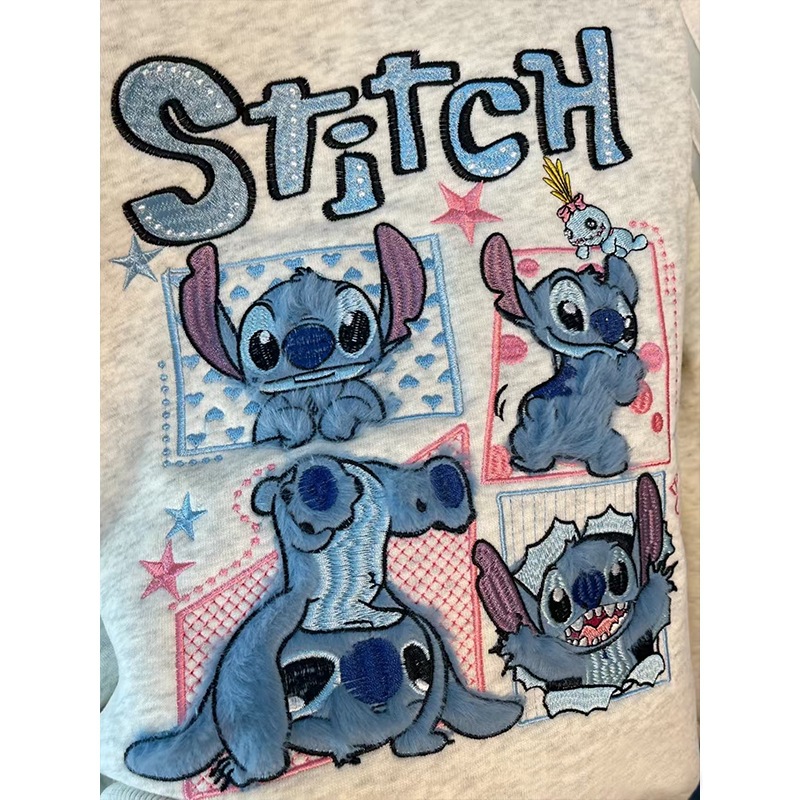 Pure cotton milk blue cute Stitch hooded sweatshirt for women in winter with plush and thick cartoon anti-aging top jacket Pure cotton milk blue cute Stitch hooded sweatshirt for women in winter with plush and thick cartoon anti-aging top jacket