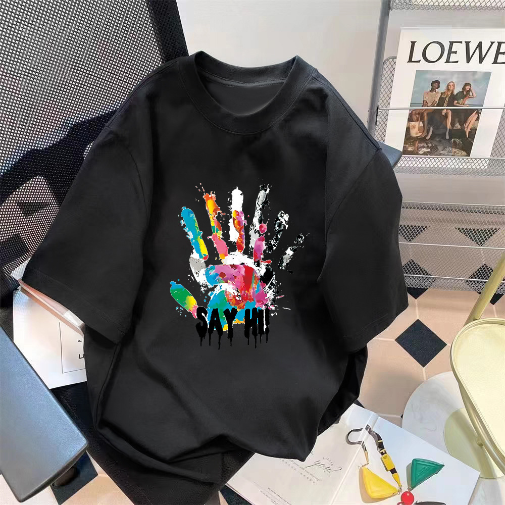 Manufacturer wholesale trend retro letter printed pattern top loose five quarter sleeve T-shirt simple versatile top Manufacturer wholesale trend retro letter printed pattern top loose five quarter sleeve T-shirt simple versatile top