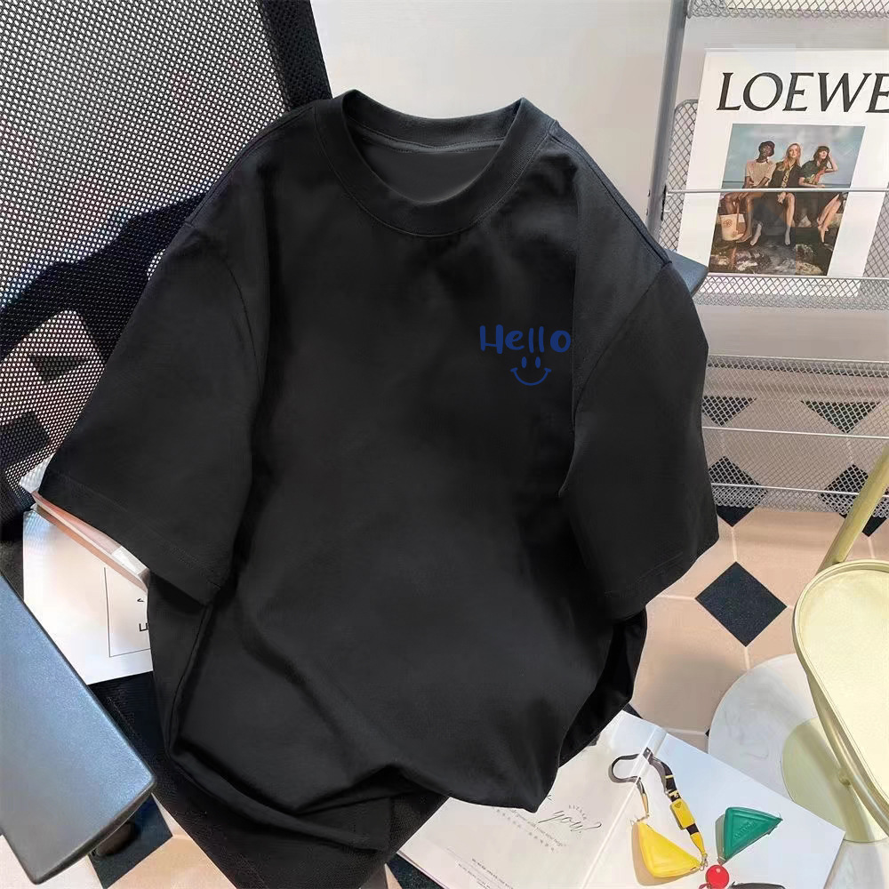 Manufacturer wholesale strawberry bear summer couple loose five quarter sleeve top with simple printing and versatile solid color T-shirt Manufacturer wholesale strawberry bear summer couple loose five quarter sleeve top with simple printing and versatile solid color T-shirt