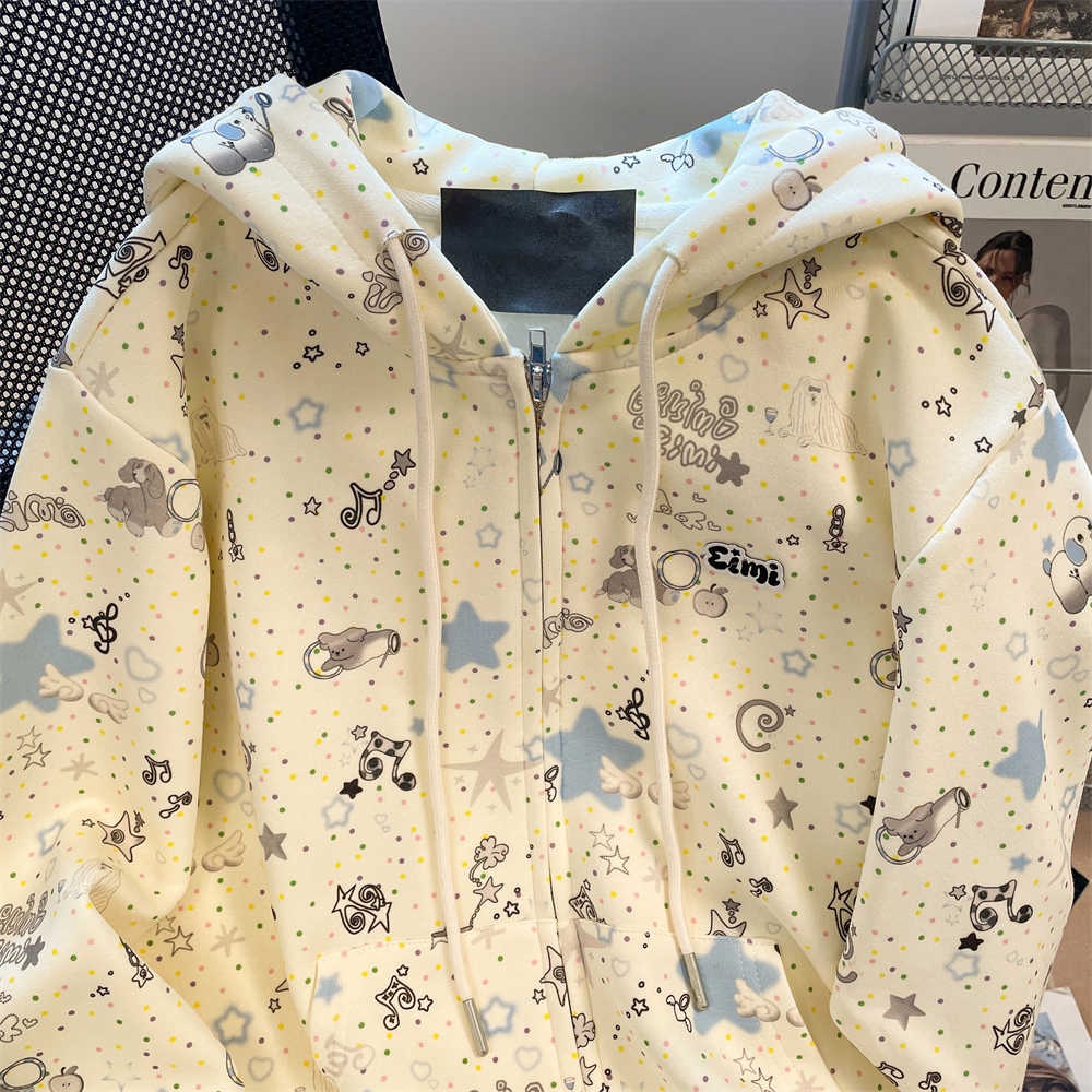 Japanese Sweet Bear Ears Cute Cartoon Hoodie Cardigan Female Junior High School Students Autumn and Winter Collection Plush Hooded Loose Coat Japanese Sweet Bear Ears Cute Cartoon Hoodie Cardigan Female Junior High School Students Autumn and Winter Collection Plush Hooded Loose Coat