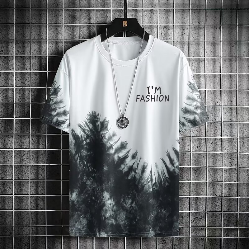 Manufacturer wholesale ice silk short sleeved t-shirt for men's summer fashion trend, student teenager half sleeved ice sensation splashed ink t-shirt Manufacturer wholesale ice silk short sleeved t-shirt for men's summer fashion trend, student teenager half sleeved ice sensation splashed ink t-shirt