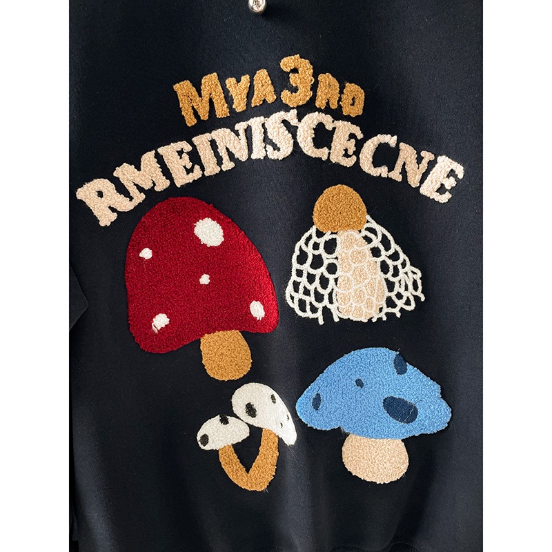 Original fabric pure cotton and cotton composite plus size mushroom embroidery hoodie 2025 loose casual fat mm round neck top Original fabric pure cotton and cotton composite plus size mushroom embroidery hoodie 2025 loose casual fat mm round neck top
