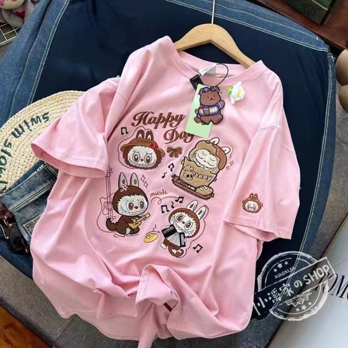 Cotton heavy-duty embroidery (with lining fabric) cartoon cute short sleeved T-shirt top Cotton heavy-duty embroidery (with lining fabric) cartoon cute short sleeved T-shirt top