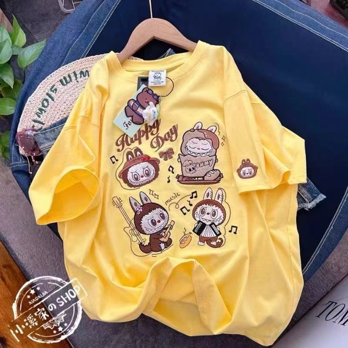 Cotton heavy-duty embroidery (with lining fabric) cartoon cute short sleeved T-shirt top Cotton heavy-duty embroidery (with lining fabric) cartoon cute short sleeved T-shirt top