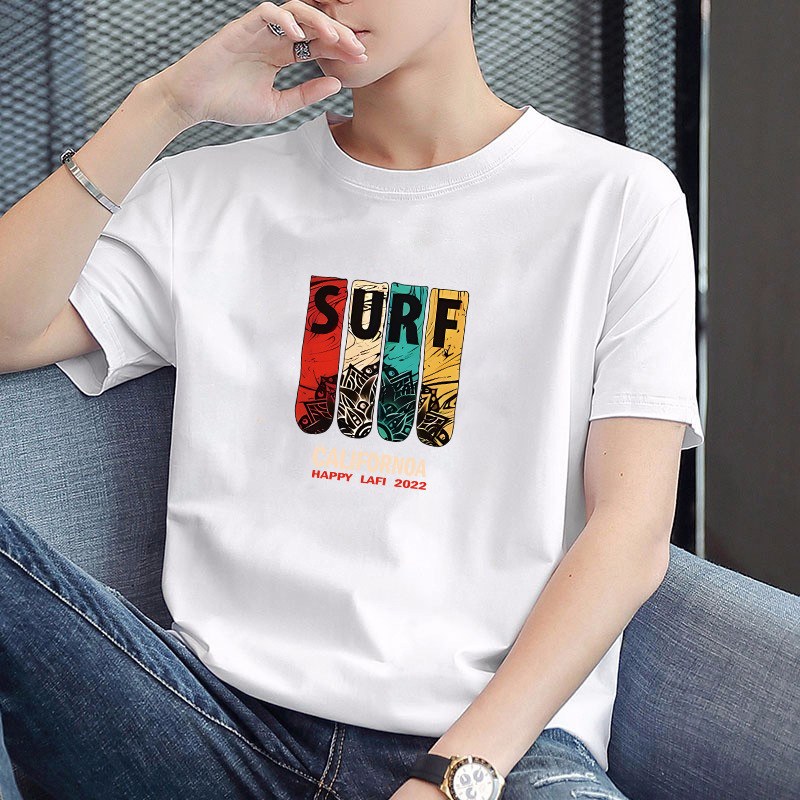 Manufacturer wholesale short sleeved T-shirt men's trendy half sleeved base shirt men's round neck printed simple and versatile T-shirt Manufacturer wholesale short sleeved T-shirt men's trendy half sleeved base shirt men's round neck printed simple and versatile T-shirt