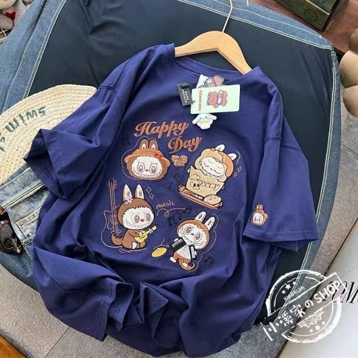 Cotton heavy-duty embroidery (with lining fabric) cartoon cute short sleeved T-shirt top Cotton heavy-duty embroidery (with lining fabric) cartoon cute short sleeved T-shirt top