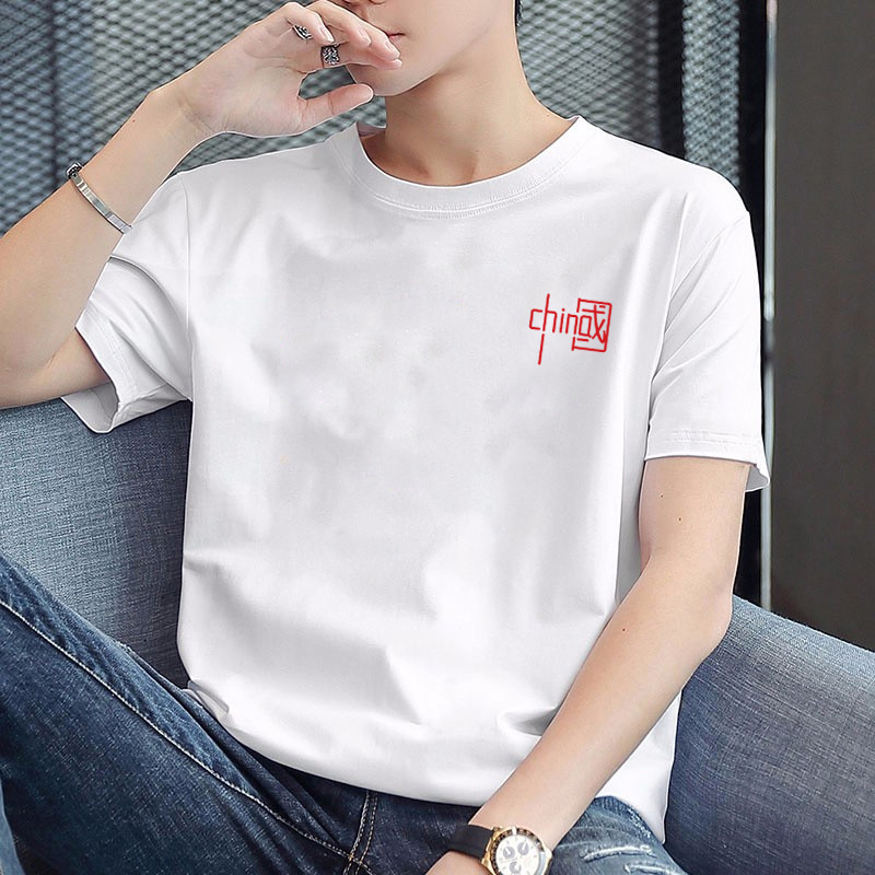 Manufacturer wholesale short sleeved T-shirt men's trendy half sleeved base shirt men's round neck printed simple and versatile T-shirt Manufacturer wholesale short sleeved T-shirt men's trendy half sleeved base shirt men's round neck printed simple and versatile T-shirt