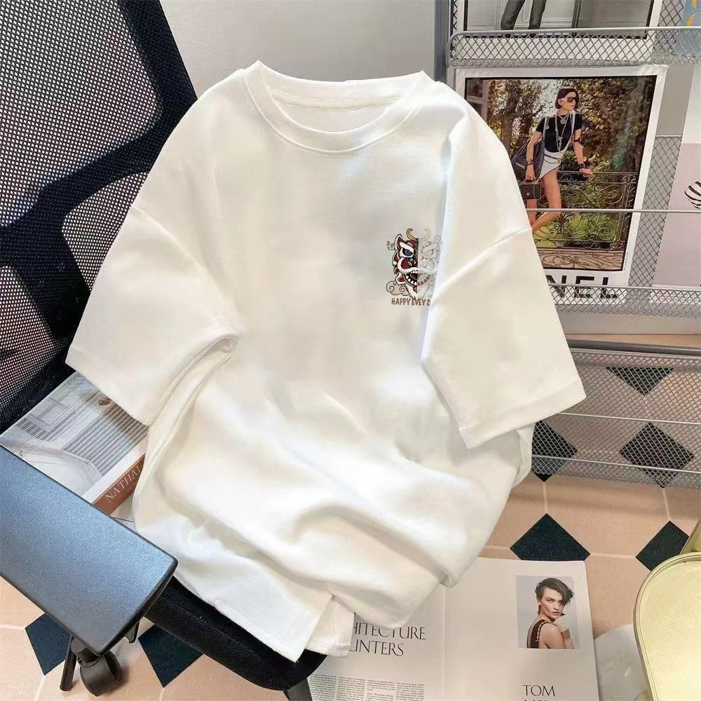 Manufacturer wholesale strawberry bear summer couple loose five quarter sleeve top with simple printing and versatile solid color T-shirt Manufacturer wholesale strawberry bear summer couple loose five quarter sleeve top with simple printing and versatile solid color T-shirt